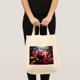  Grocery Bag with Cat Illustration  Tygkasse