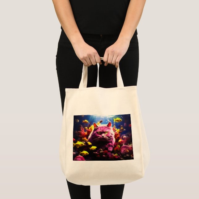  Grocery Bag with Cat Illustration  Tygkasse (Framsida (produkt))