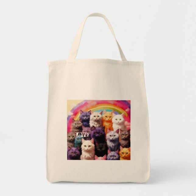 Grocery Bag with Cat Illustration Tygkasse (Framsidan)