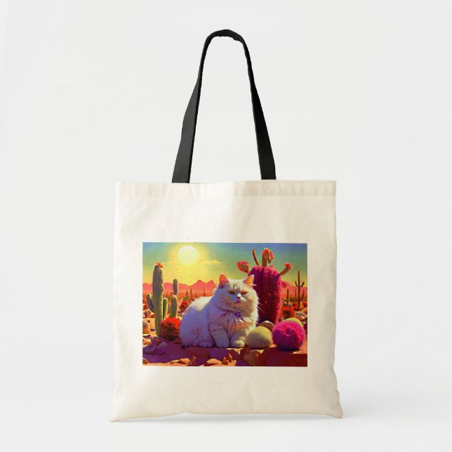Grocery Bag with Cat Illustration Tygkasse (Framsidan)