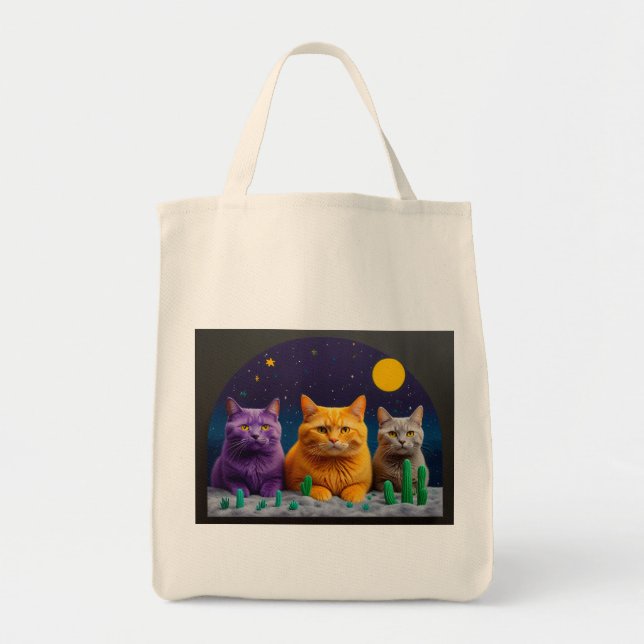 Grocery Bag with Cat Illustration Tygkasse (Framsidan)