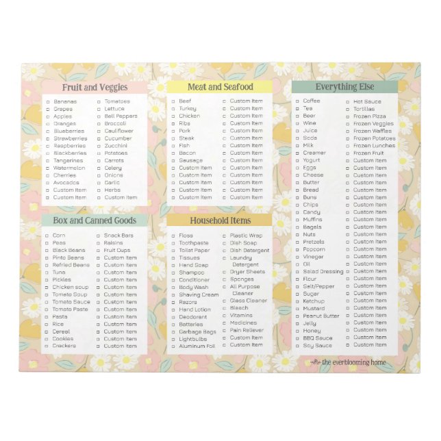 Grocery List Notepads, Grocery Personal Stationery Anteckningsblock (Framsida)