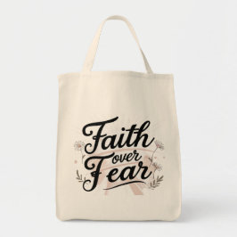 Grocery Tote Bag with Bible Faith Over Fear Floral Tygkasse
