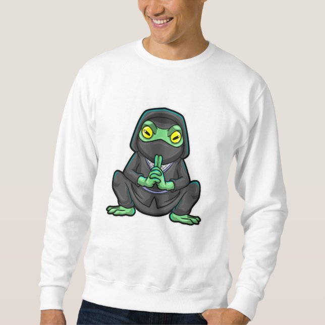 Grod som Ninja i svart Lång Ärmad Tröja (Framsida)