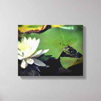 Groda beundrar Lotus vattenlilja blomma Canvastryck