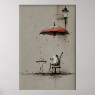 Groda dricker kaffe utskrivbar konst, kafé minimal poster