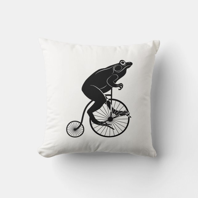 Groda eller padda på vintagecykelSilhouette Kudde (Framsida)