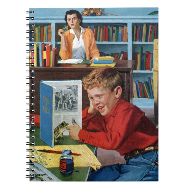 Groda i bibliotek anteckningsbok med spiral (Framsidan)