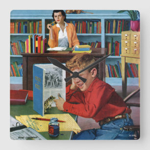 Groda i bibliotek fyrkantig klocka