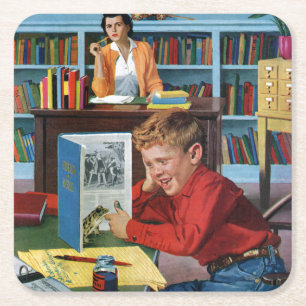 Groda i bibliotek underlägg papper kvadrat