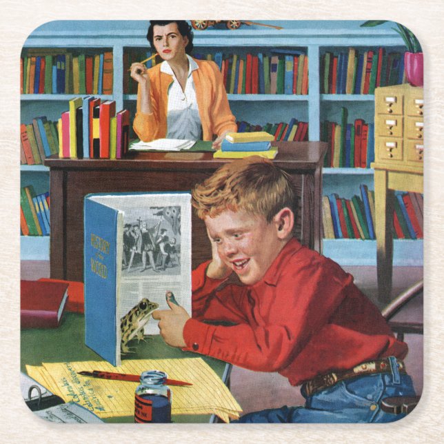 Groda i bibliotek underlägg papper kvadrat (Framsidan)