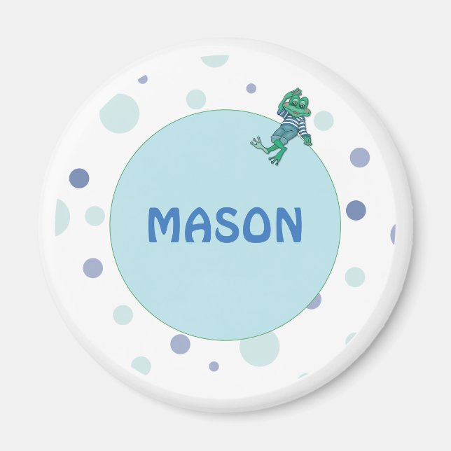 Groda i Jeans, Birthday, Polka dots, eget namn Magnet (Framsidan)