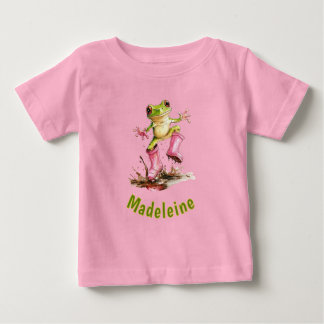 Groda i rosa regnstövlar monogram pastel barn- t shirt