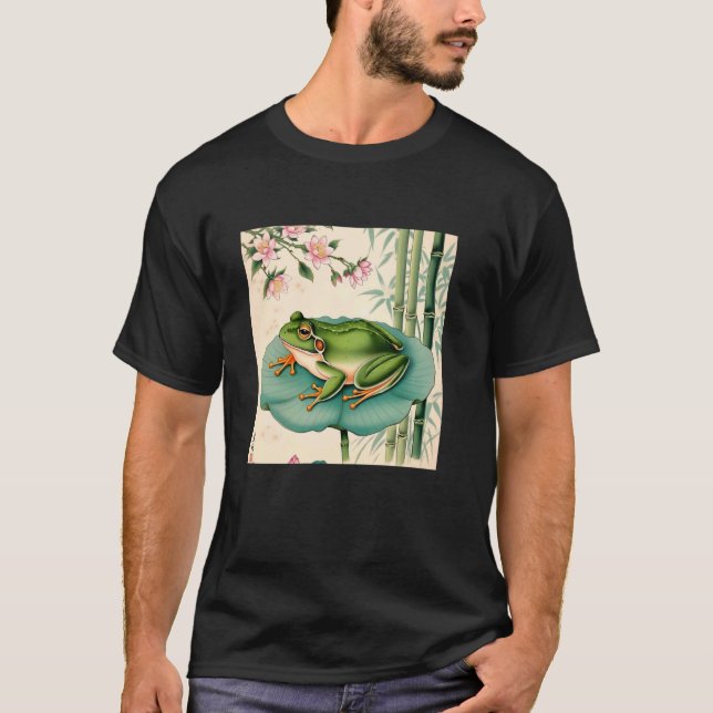 Groda Japansk Körsbärsblomning Ukiyo-e Stil u2013  T Shirt (Framsida)