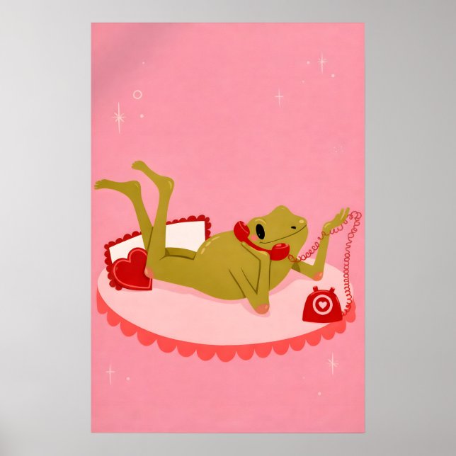 Groda Kärlek Poster, Rosa Väggkonst, Romantisk Gro Poster (Framsidan)