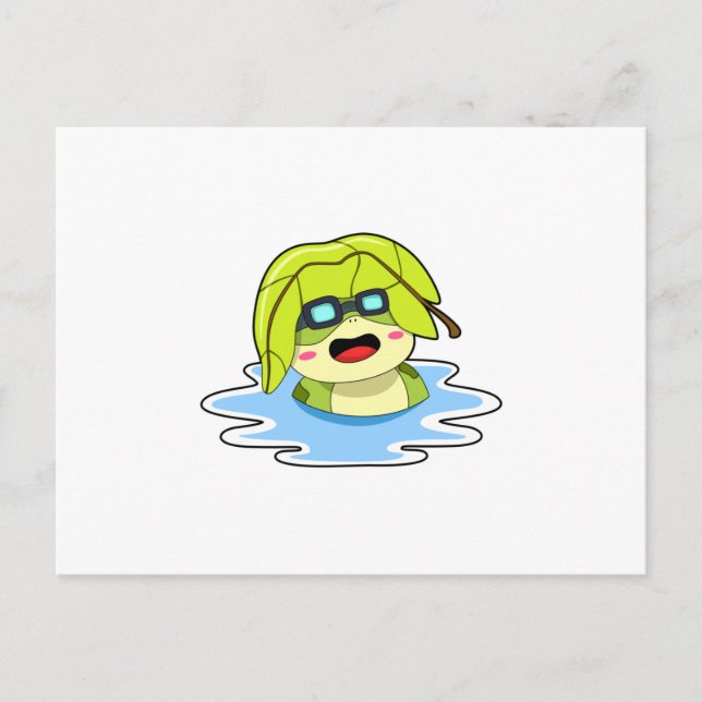 Groda med blad vid simning vykort (Framsida)