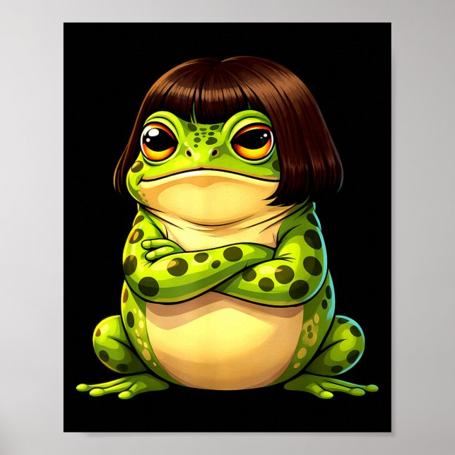 Groda med bob frisyr rolig sällsam groda meme  poster (Framsidan)