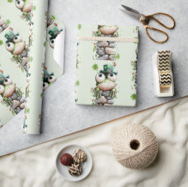 Groda med grön hatt och shamrock söt mönster presentpapper