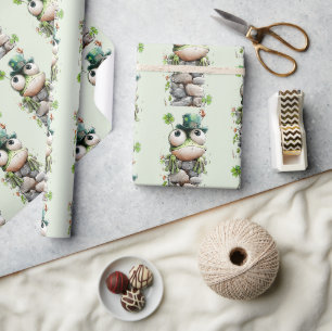 Groda med grön hatt och shamrock söt mönster presentpapper