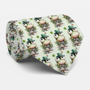 Groda med grön hatt och Shamrock söt mönster Slips