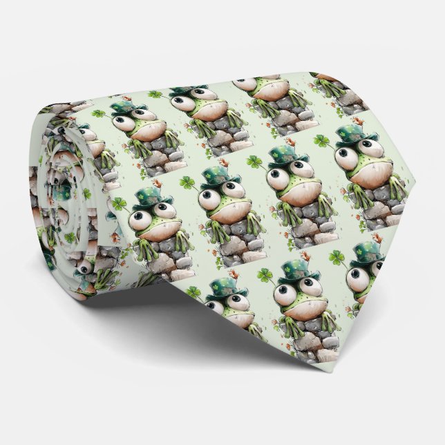 Groda med grön hatt och Shamrock söt mönster Slips (Rullad)