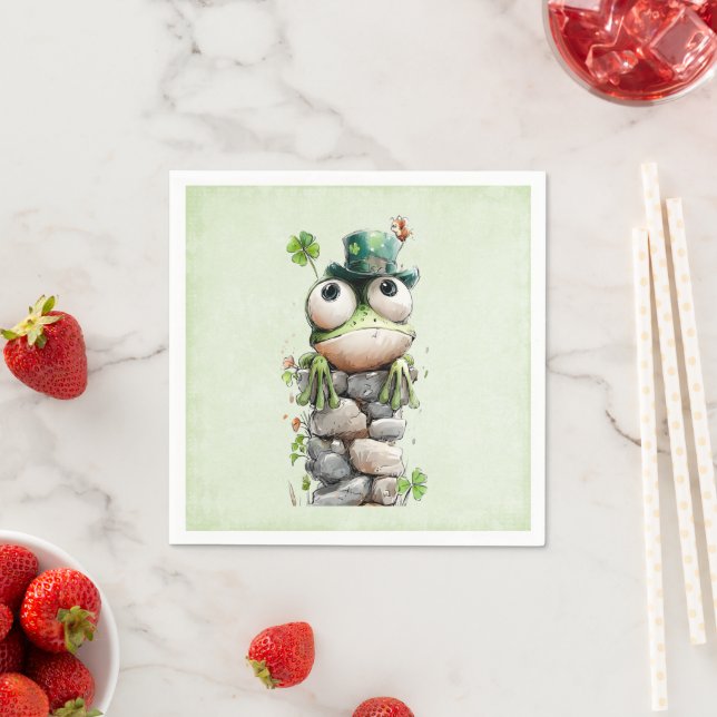 Groda med grön hatt och Shamrock Söt Pappersservett (Insitu)