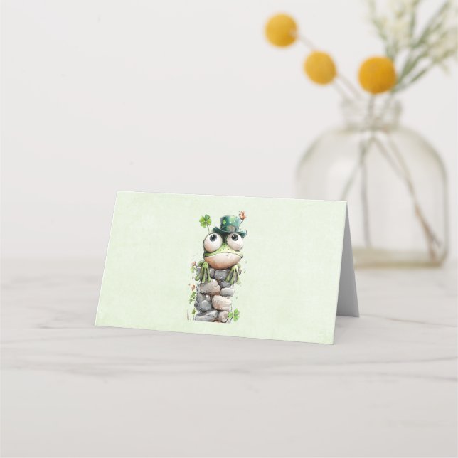 Groda med grön hatt och Shamrock Söt Placeringskort (Framsida)