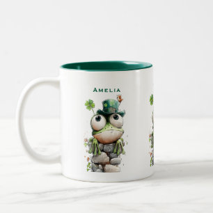 Groda med grön hatt och shamrock söt Två-Tonad mugg
