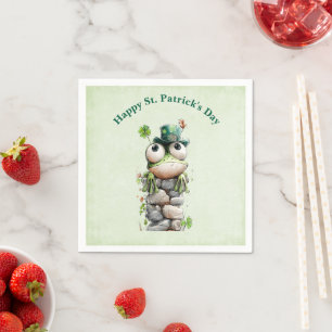 Groda med grön hatt och shamrock söta födelsedag pappersservett