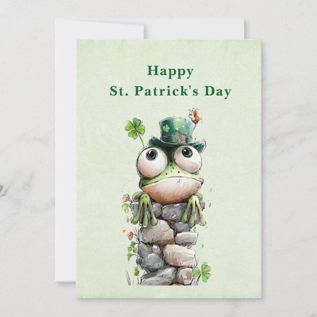 Groda med grön hatt och shamrock St. Patrick's Day Julkort (Framsida)