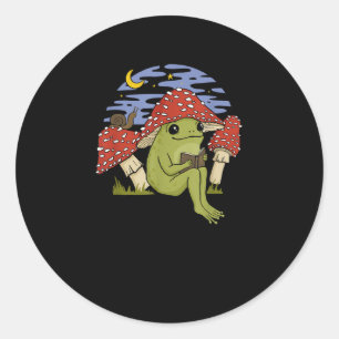 Groda Med Svamp Hatt - Cottagecore Goblincore Bo Runt Klistermärke