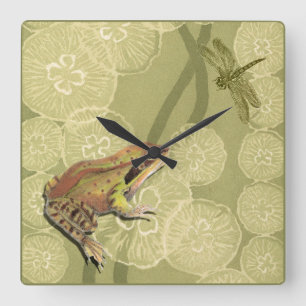 Groda och Dragonfly på Vatten Lilies Fyrkantig Klocka
