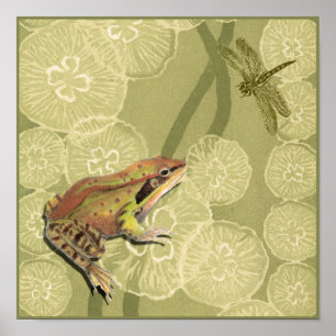 Groda och Dragonfly på Vatten Lilies Poster