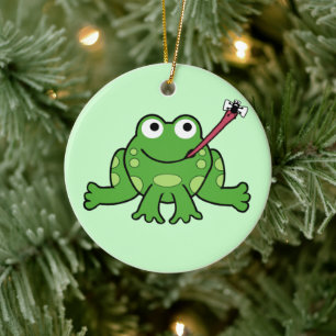 Groda och fluga-ornament (Snurra det) dubbelsidig Julgransprydnad Keramik