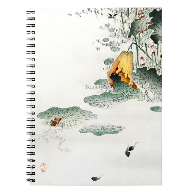 Groda och grodyngel av Ohara Koson, japansk natur. Anteckningsbok (Framsidan)