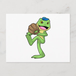 Groda på baseboll med handskar vykort