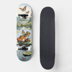 Groda På En Näckros med Fjärilar Mini Skateboard Bräda 18,5 Cm