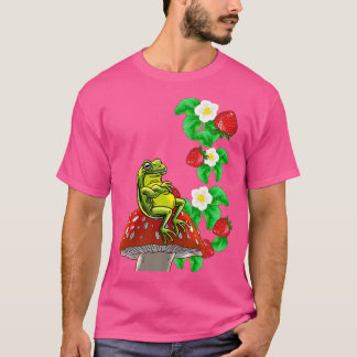 Groda på Mushroom Strawbär Cute Nature Animal C T Shirt
