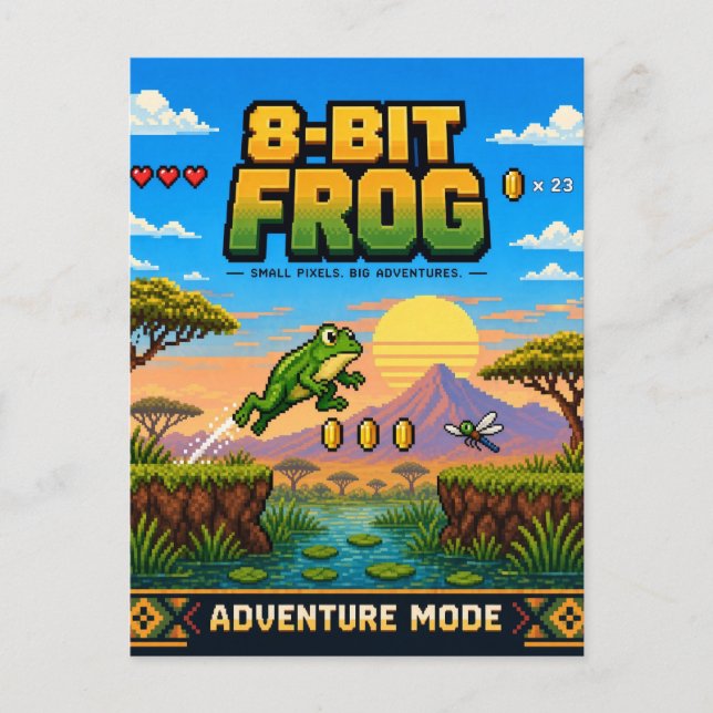 Groda, Retro 8-Bit Pixel Art Vykort (Framsida)