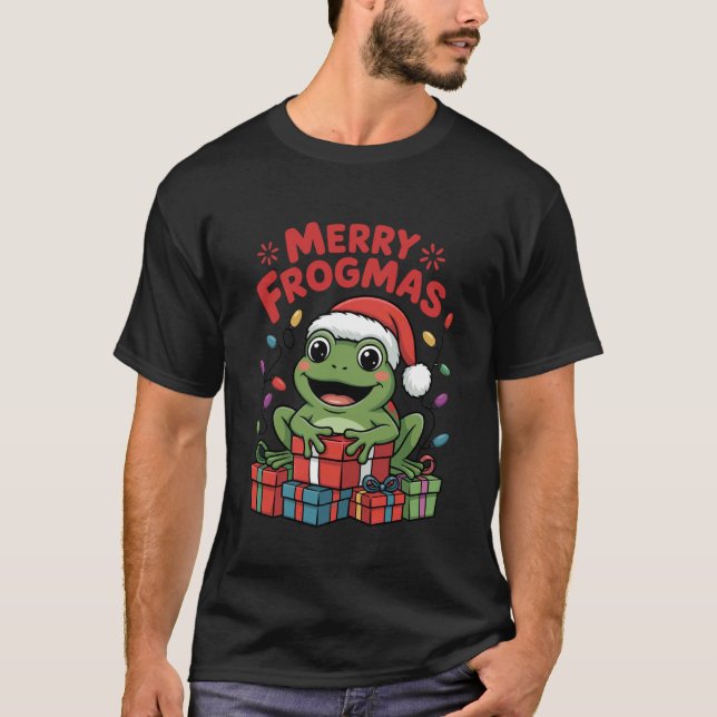 Groda Santa mössa juldesign Roligt djurälskare T Shirt (Framsida)
