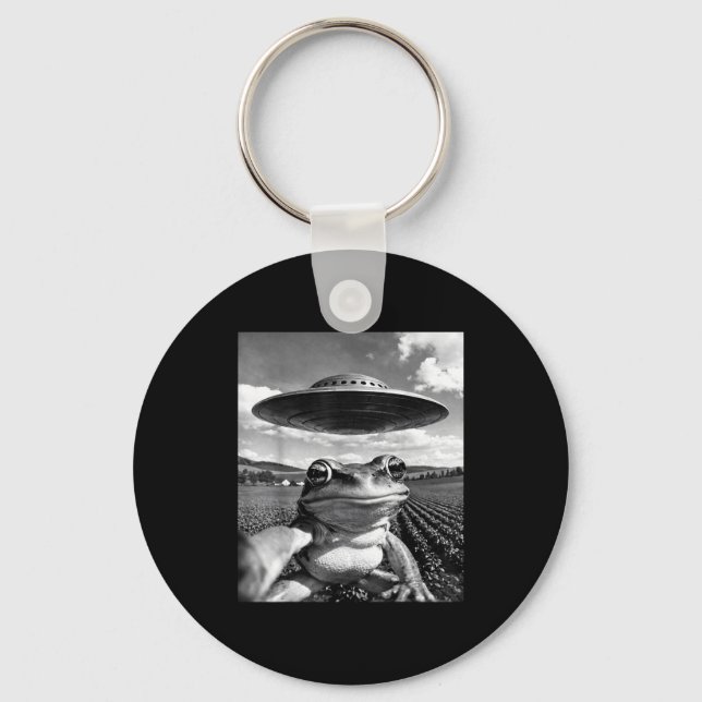 Groda selfie med UFO rolig groda groda meme  Nyckelring (Framsida)
