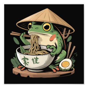 Groda som äter Ramen Kawaii Neko Japanska Nudlar Fototryck