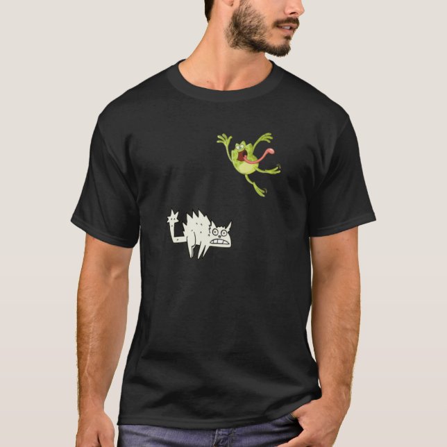 groda som hoppar över katt t shirt (Framsida)