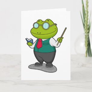 Groda som lärare med bok kort