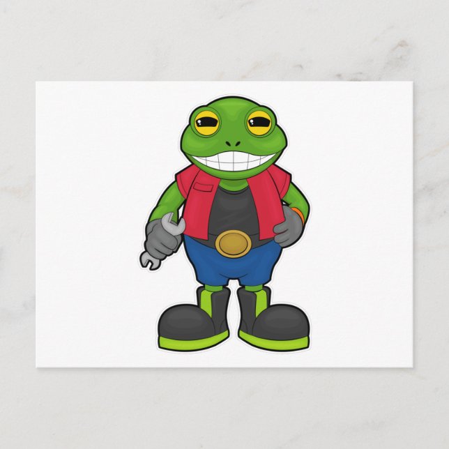 Groda som mekaniker med skiftnyckel vykort (Framsida)