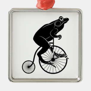 Groda som rider en cykel julgransprydnad metall