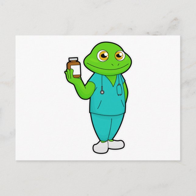 Groda som sjuksköterska med medicin & stetoskop vykort (Framsida)