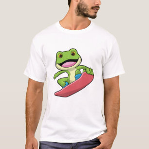 Groda som snowboardåkare med snowboard t shirt
