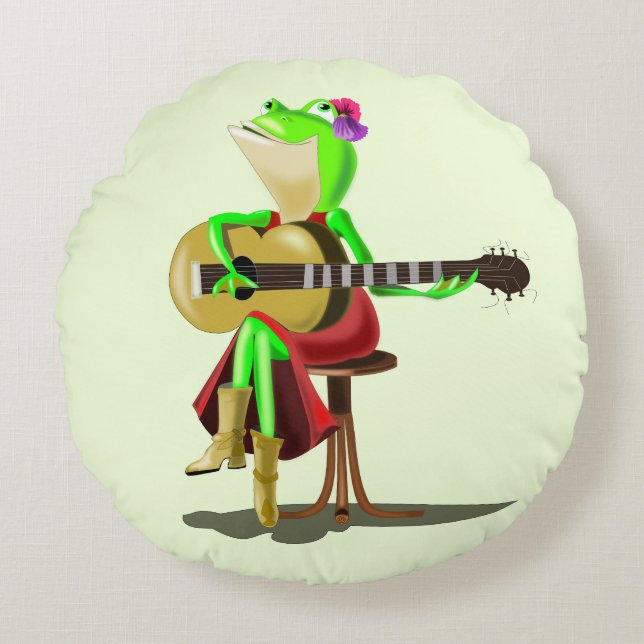 Groda som spelar Guitar Pillows Rund Kudde (Framsidan)