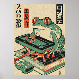 Groda som spelar PC-spel, Ukiyo-e Groda Konst, Gro Poster